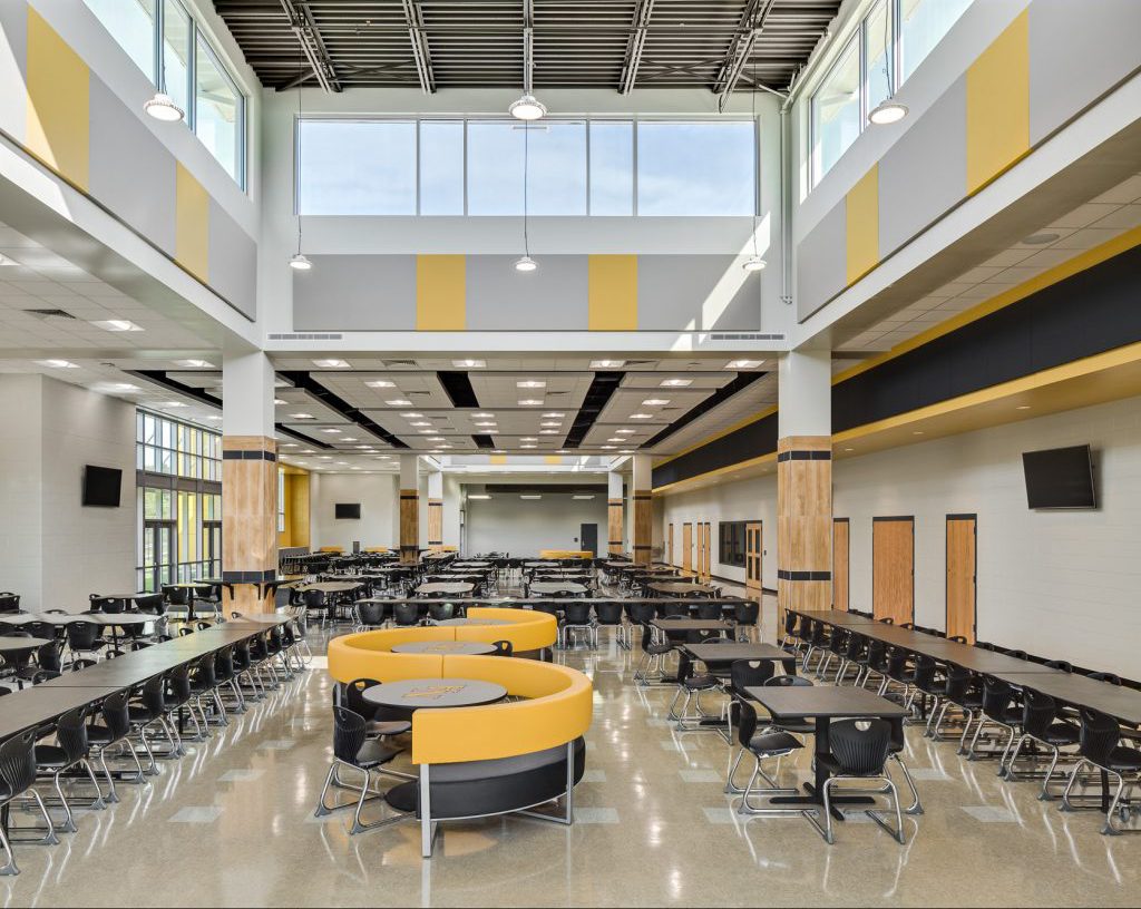 school cafeteria with sound panels on walls