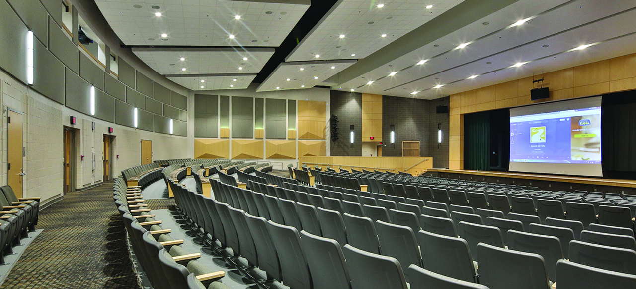 auditorium with acoustical wall panels