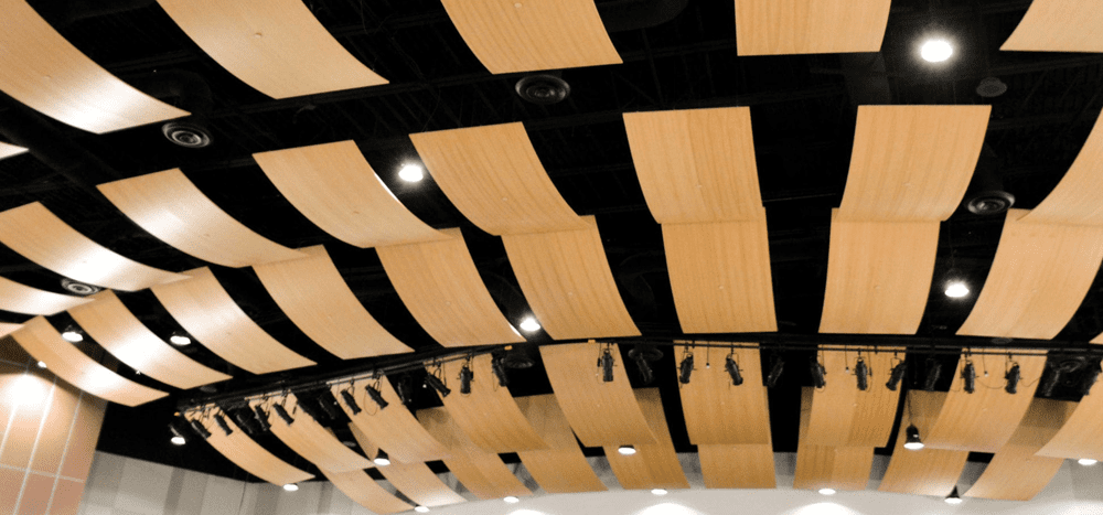 acoustic wood panels on ceiling