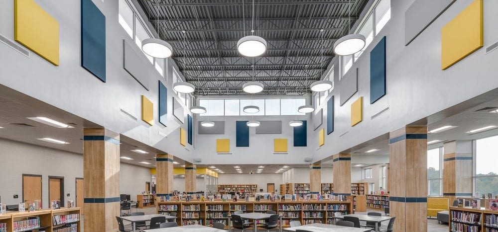 library with acoustical wall panels