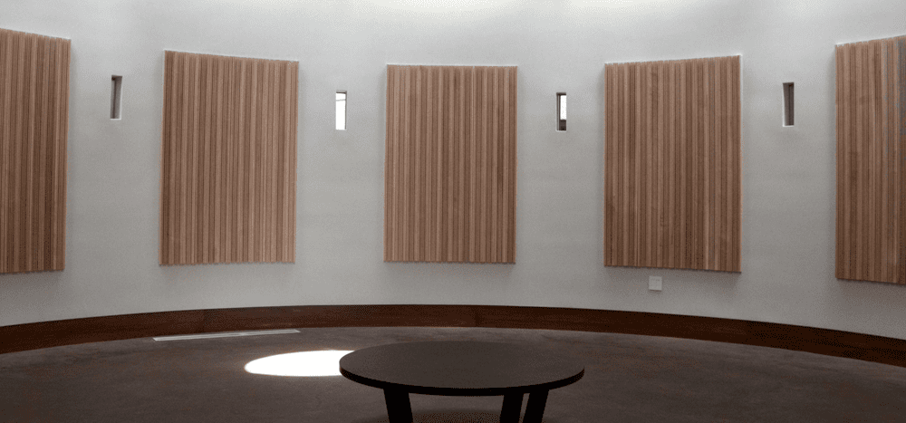 example of acoustic wood wall panels being used in space design